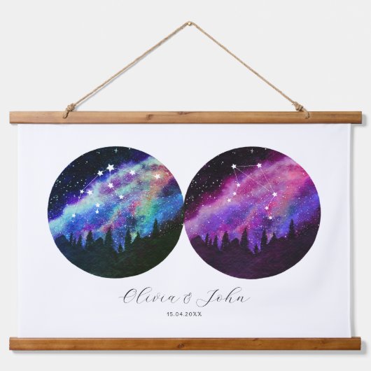 Aquarius Libra Personalized Couples Horoscope Hangend Wandkleed (Voorkant)