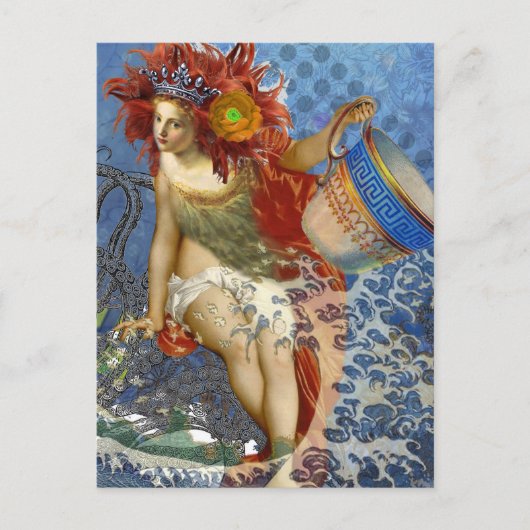 Aquarius Mermaid Gothic Blue Art Briefkaart (Voorkant)
