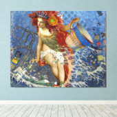 Aquarius Mermaid Gothic Blue Art Canvas Afdruk (Insitu (Houten vloer))