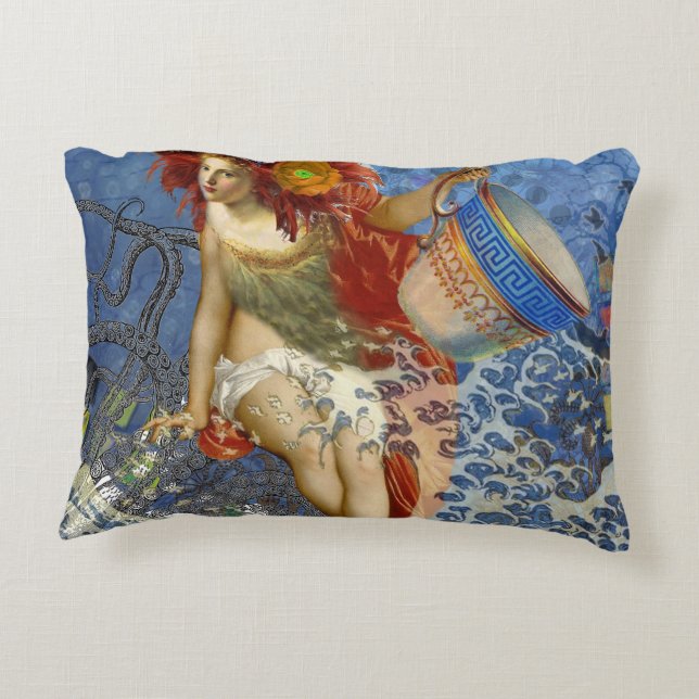Aquarius Mermaid Gothic Blue Art Decoratief Kussen (Achterkant)