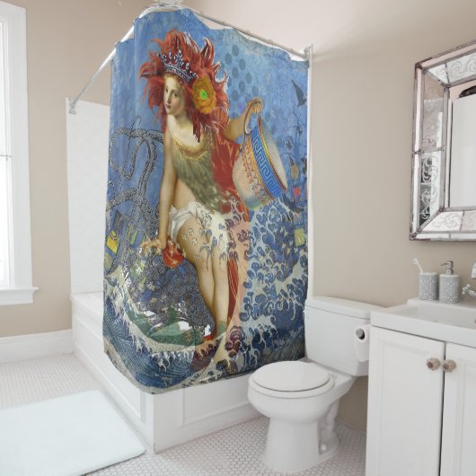 Aquarius Mermaid Gothic Blue Art Douchegordijn (In situ)