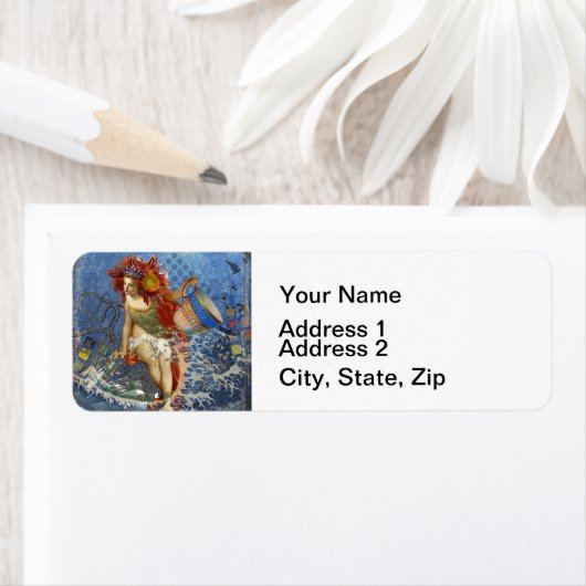 Aquarius Mermaid Gothic Blue Art Etiket (Insitu)