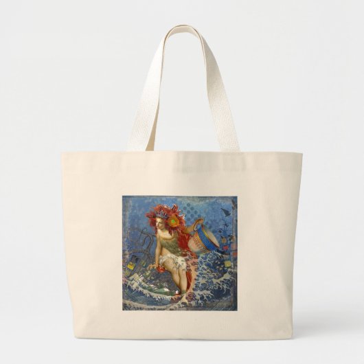 Aquarius Mermaid Gothic Blue Art Grote Tote Bag (Voorkant)