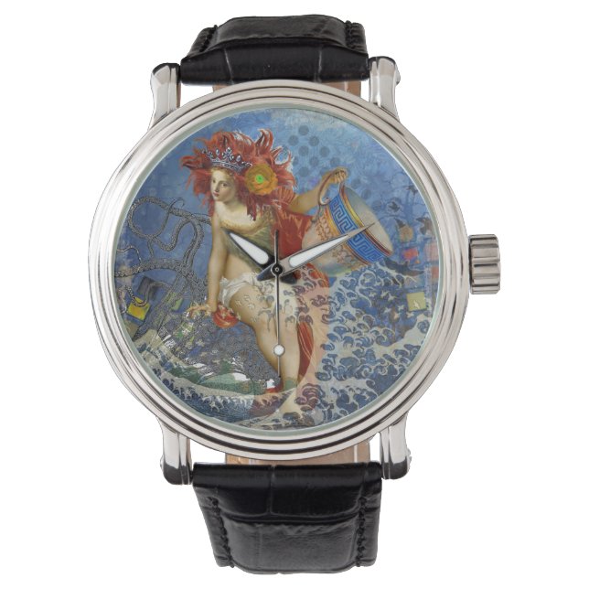 Aquarius Mermaid Gothic Blue Art Horloge (Voorkant)