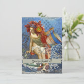 Aquarius Mermaid Gothic Blue Art Kaart (Staand voorkant)