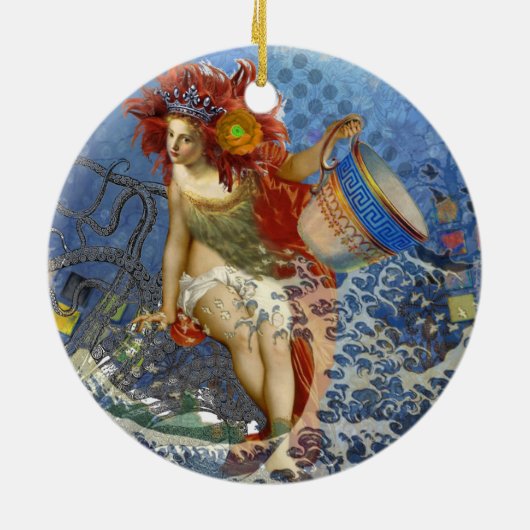 Aquarius Mermaid Gothic Blue Art Keramisch Ornament (Achterkant)