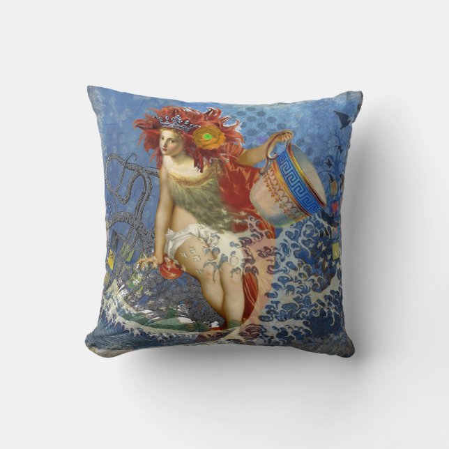 Aquarius Mermaid Gothic Blue Art Kussen (Voorkant)