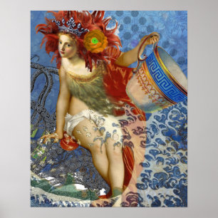 Aquarius Mermaid Gothic Blue Art Poster