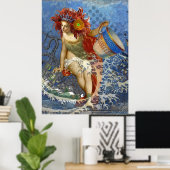 Aquarius Mermaid Gothic Blue Art Poster (Thuiskantoor)