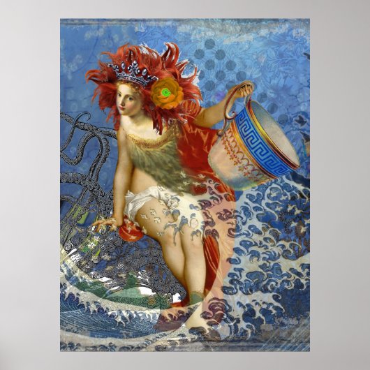 Aquarius Mermaid Gothic Blue Art Poster (Voorkant)