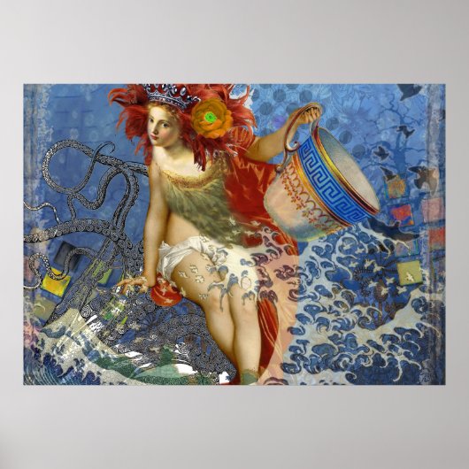 Aquarius Mermaid Gothic Blue Art Poster (Voorkant)
