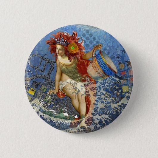 Aquarius Mermaid Gothic Blue Art Ronde Button 5,7 Cm (Voorkant)