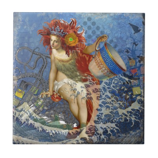 Aquarius Mermaid Gothic Blue Art Tegeltje (Voorkant)