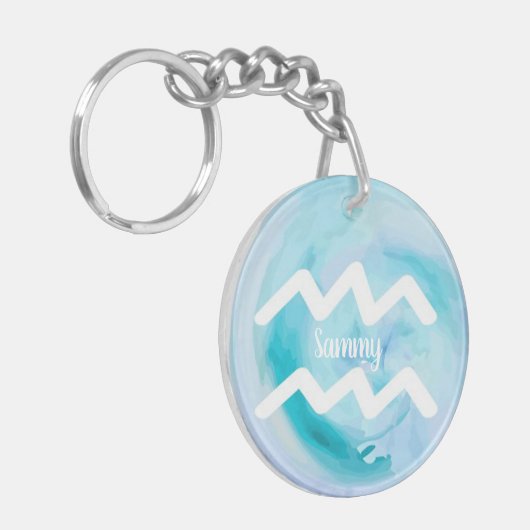 Aquarius Personalized Waterverf Zodiac Sign Sleutelhanger (Voorkant Links)