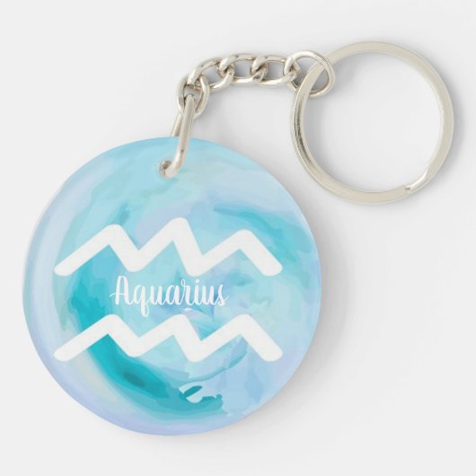 Aquarius Personalized Waterverf Zodiac Sign Sleutelhanger (Achterkant)