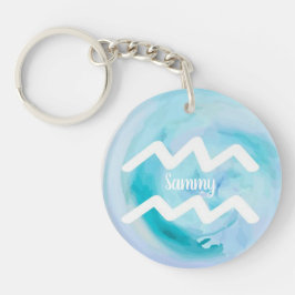 Aquarius Personalized Waterverf Zodiac Sign Sleutelhanger