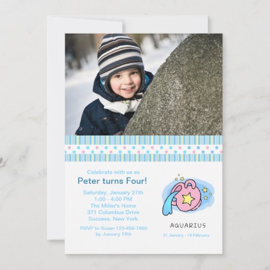 Aquarius Photo Birthday Party Invitation Kaart (Voorkant)