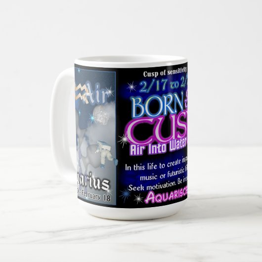 Aquarius Pisces Zodiac cusp 15 oz mok (Voorkant links)