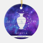 Aquarius Purple Cosmic Galaxy Zodiac Sign Name Keramisch Ornament (Voorkant)