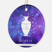 Aquarius Purple Cosmic Galaxy Zodiac Sign Name Keramisch Ornament (Links)