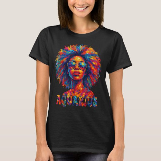 Aquarius Queen Afro Art Afro-Amerikaanse Vrouwen Z T-shirt (Voorkant)