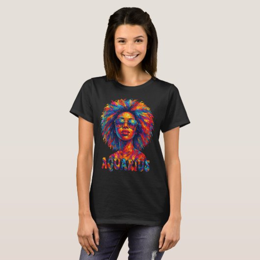 Aquarius Queen Afro Art Afro-Amerikaanse Vrouwen Z T-shirt (Voorkant volledig)