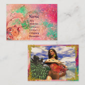 AQUARIUS, roze, fuchsia, groen, geel goud schitter Visitekaartje (Voorkant / Achterkant)