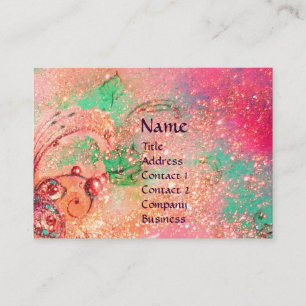 AQUARIUS, roze, fuchsia, groen, gele goudsparken Visitekaartje