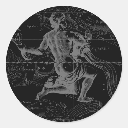 Aquarius Sign Constellation Map door Hevelius Ronde Sticker (Voorkant)