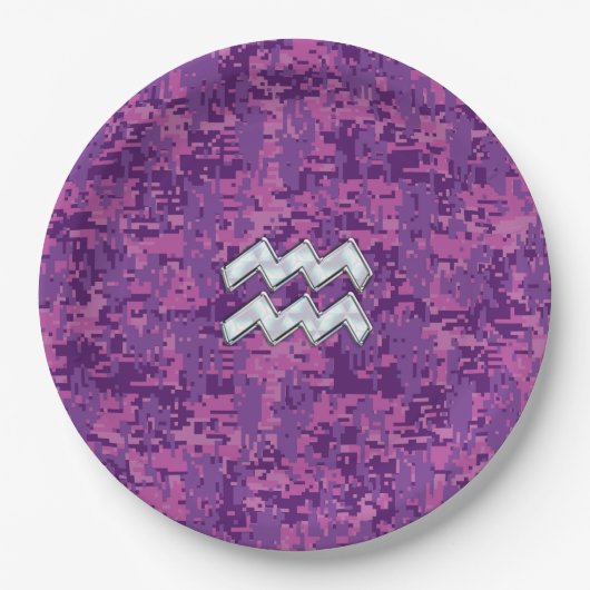 Aquarius Sign. over fuchsia roze digitale camo Papieren Bordje (Voorkant)