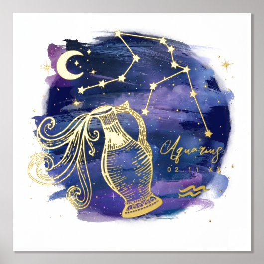Aquarius Sign. van de Aangepaste geboortedatum van Folie Afdrukken (Voorkant)