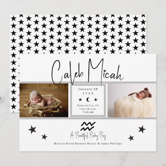 Aquarius Stars Foto Baby geboorteaankondiging Kaart (Voorkant / Achterkant)