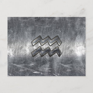 Aquarius Symbool Grunge Distress Silver Steel Briefkaart