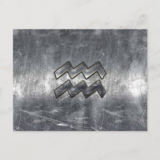 Aquarius Symbool Grunge Distress Silver Steel Briefkaart (Voorkant)
