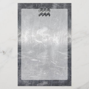 Aquarius Symbool Grunge Distress Silver Steel Briefpapier