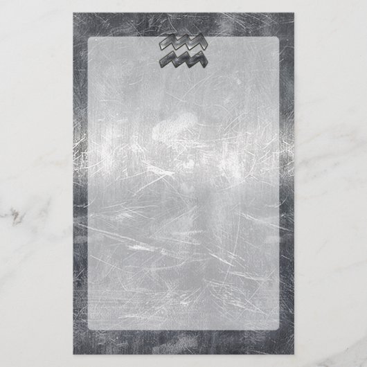 Aquarius Symbool Grunge Distress Silver Steel Briefpapier (Voorkant)