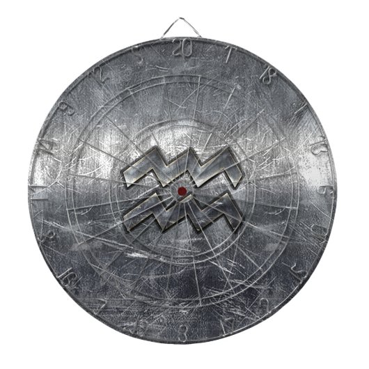 Aquarius Symbool Grunge Distress Silver Steel Dartbord (Voorkant)