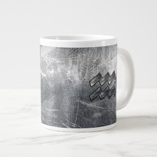 Aquarius Symbool Grunge Distress Silver Steel Grote Koffiekop