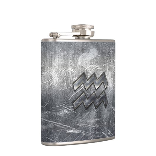 Aquarius Symbool Grunge Distress Silver Steel Heupfles (Rechts)