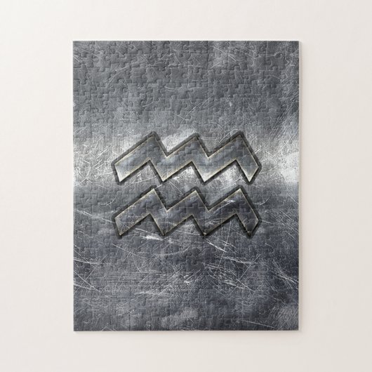 Aquarius Symbool Grunge Distress Silver Steel Legpuzzel (Verticaal)