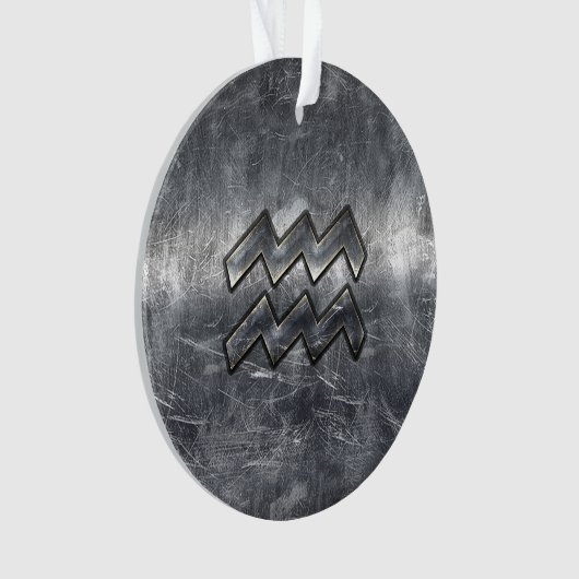 Aquarius Symbool Grunge Distress Silver Steel Ornament (voorkant)