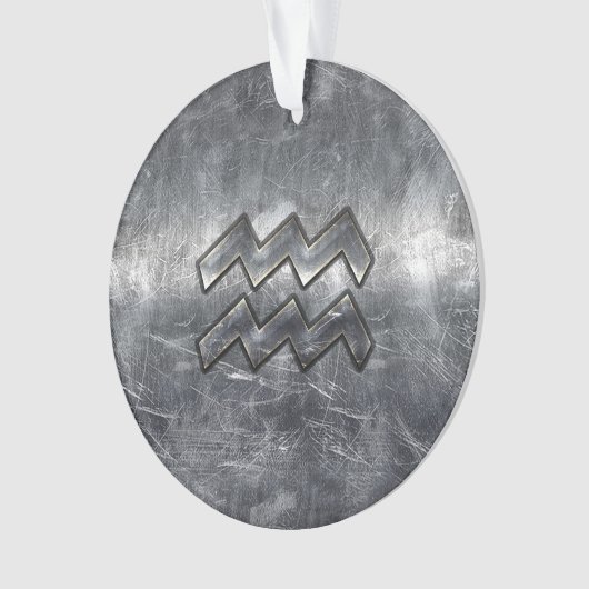 Aquarius Symbool Grunge Distress Silver Steel Ornament (voorkant)