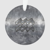 Aquarius Symbool Grunge Distress Silver Steel Ornament (voorkant)