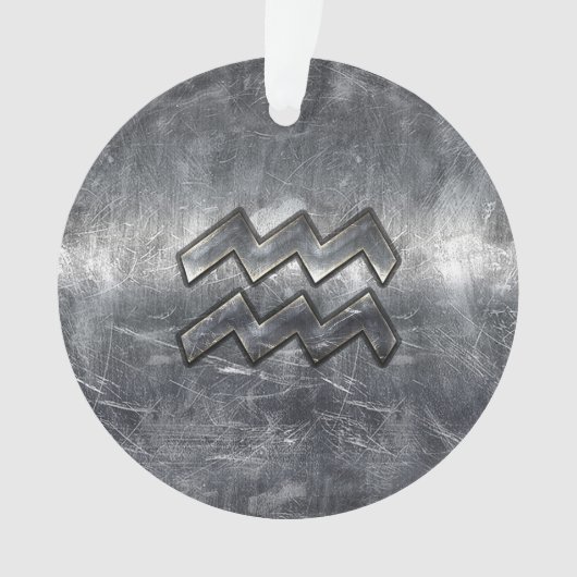 Aquarius Symbool Grunge Distress Silver Steel Ornament (voorkant)