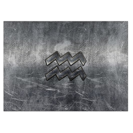 Aquarius Symbool Grunge Distress Silver Steel Snijplank (Voorkant)