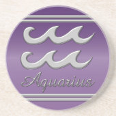 Aquarius-symbool in Chrome over het effect van de  Zandsteen Onderzetter (Voorkant)