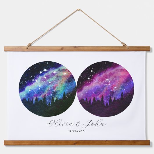Aquarius Taurus Personalized Couples Horoscope Hangend Wandkleed (Voorkant)