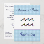 Aquarius Theec Birthday Party Invitation - Zodiac Kaart (Voorkant / Achterkant)