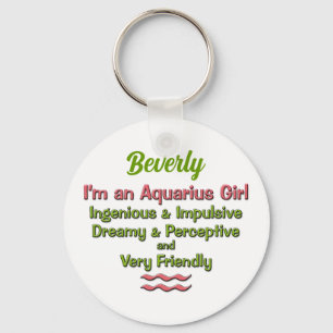 Aquarius voor meisjes in Roze en Groene Zodiac Sleutelhanger