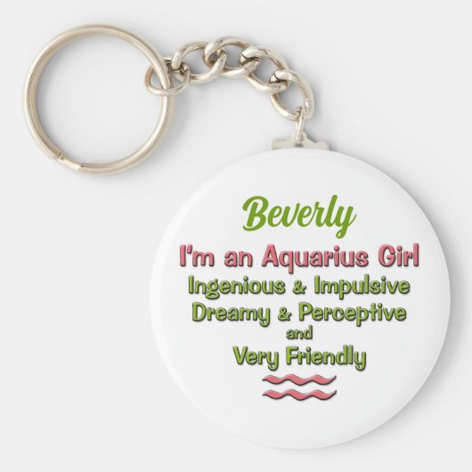 Aquarius voor meisjes in Roze en Groene Zodiac Sleutelhanger (Voorkant)